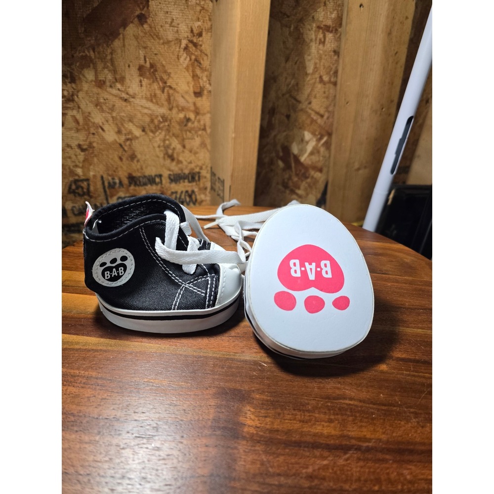 Build A Bear BAB Black Canvas High Top Sneakers Shoes White Laces Paw Logo